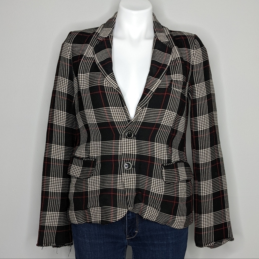 Pinko black white red plaid business jacket 8